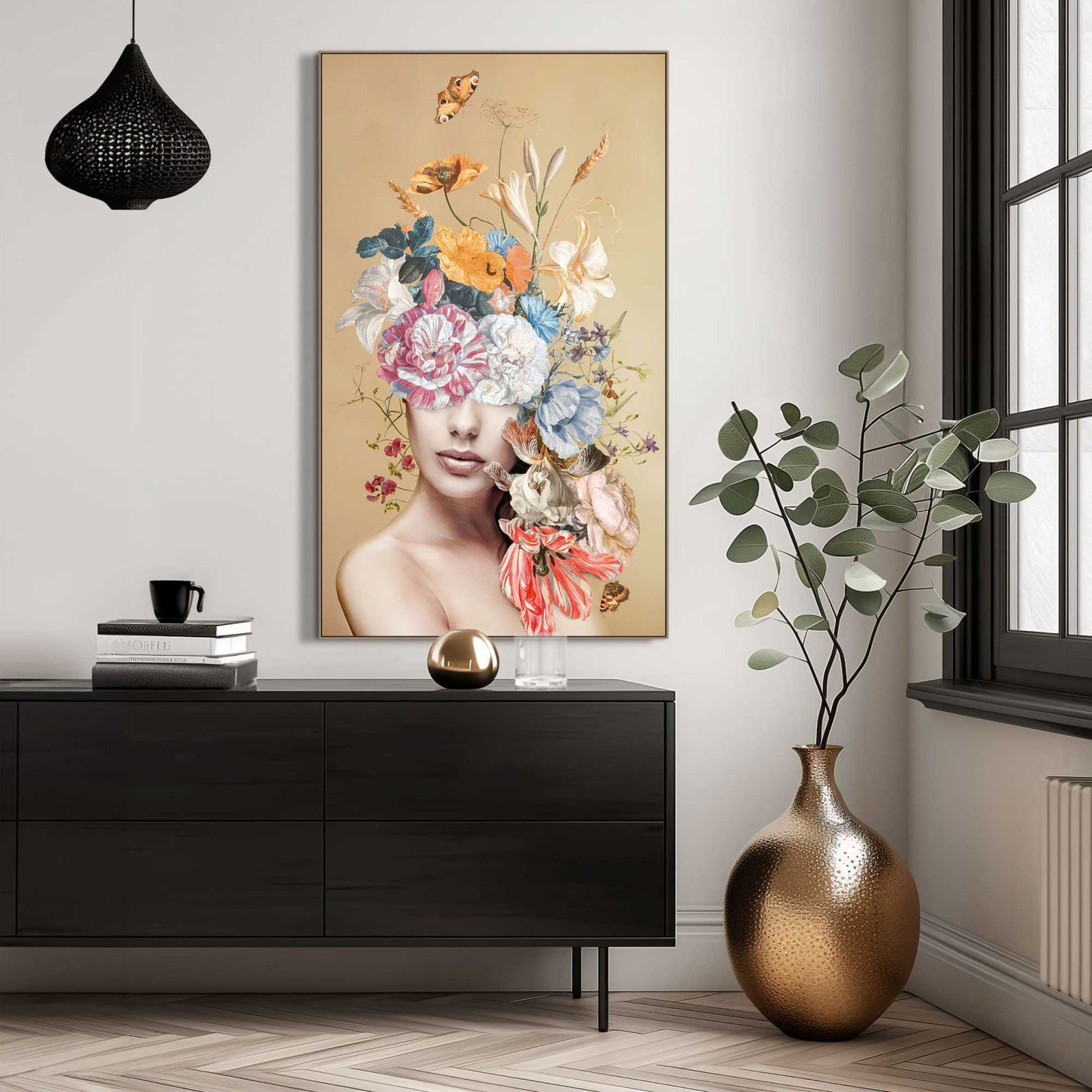 Gerahmtes Bild Frau mit Blumen 118x70