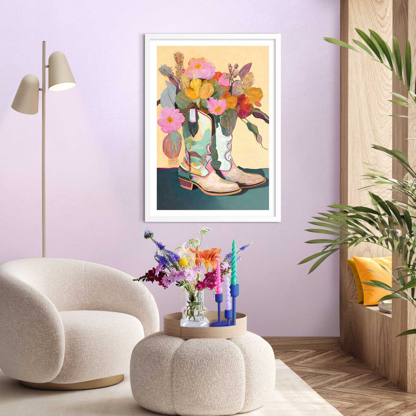 Gerahmtes Bild Geblümte Stiefel 70x50