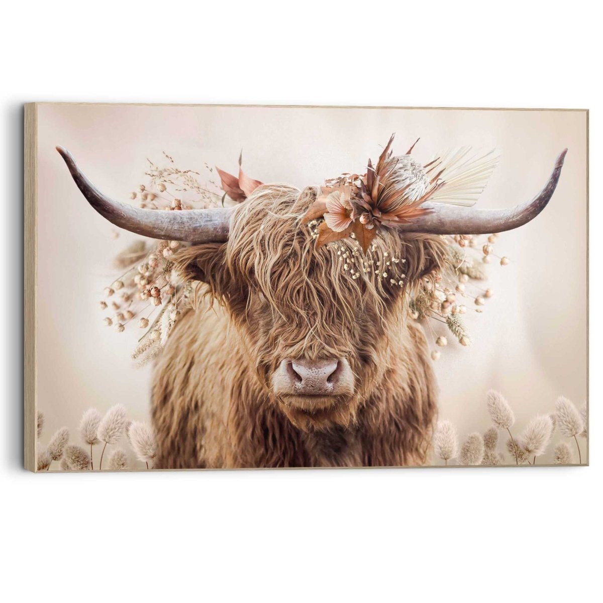 Schilderij Highlander in bloemen 90x60 - Reinders