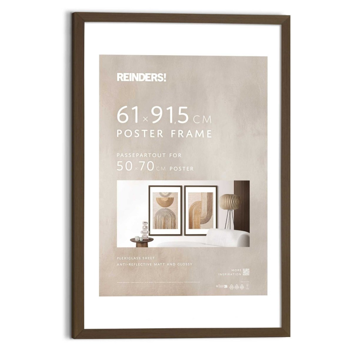 Wissellijst Poster 61x91,5 of 50x70 Walnoot - Reinders