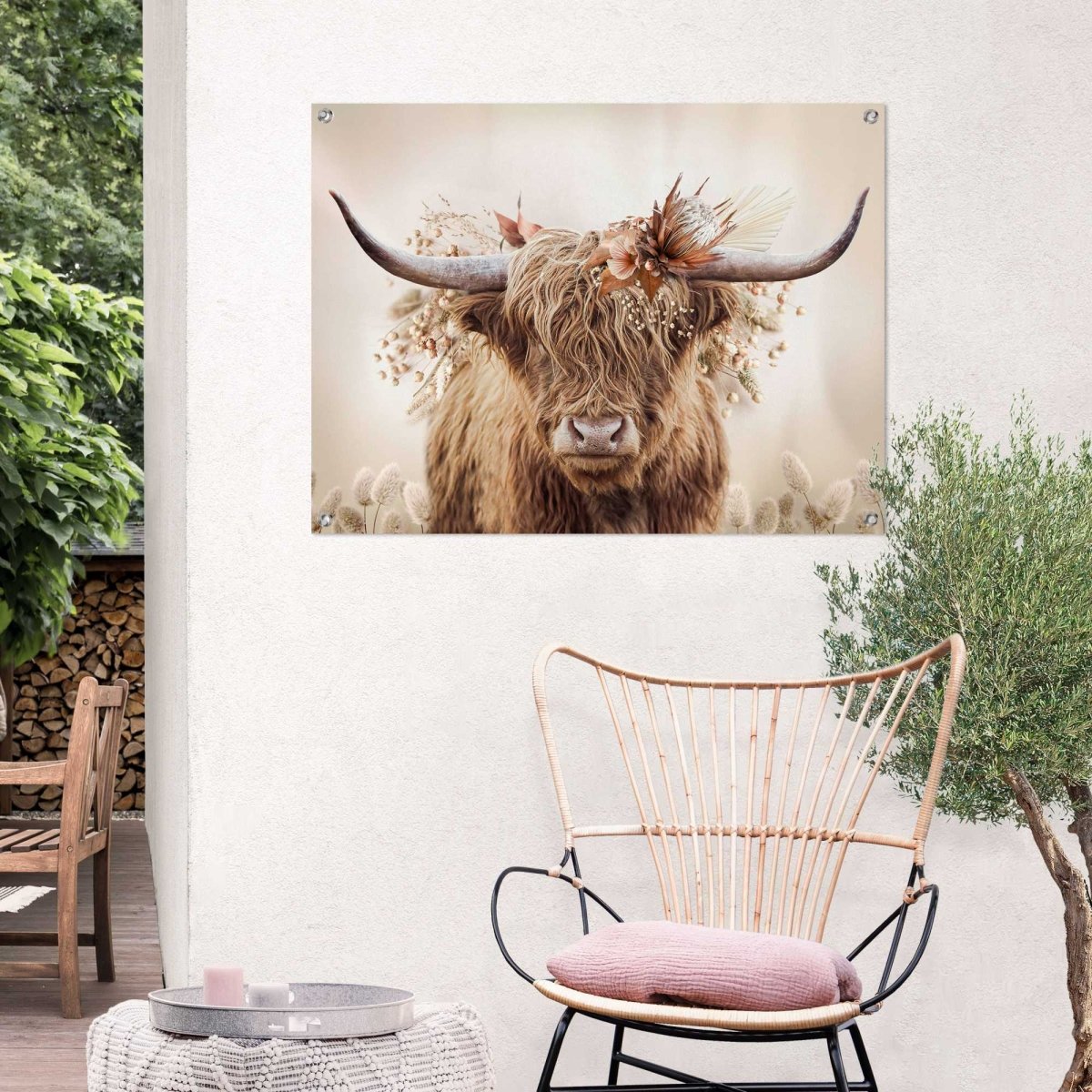 Tuinposter Highlander in bloemen 60x80 - Reinders