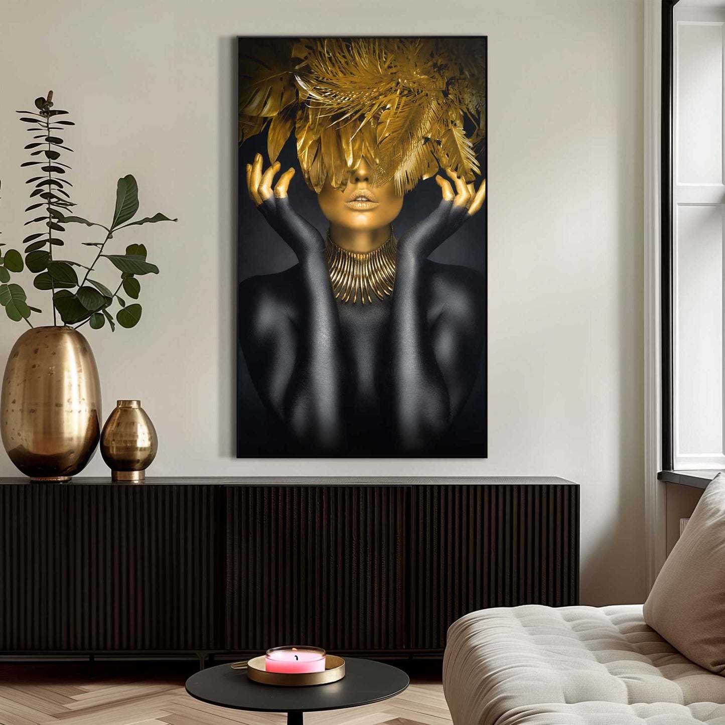 Gerahmtes Bild Golden Feathers 118x70