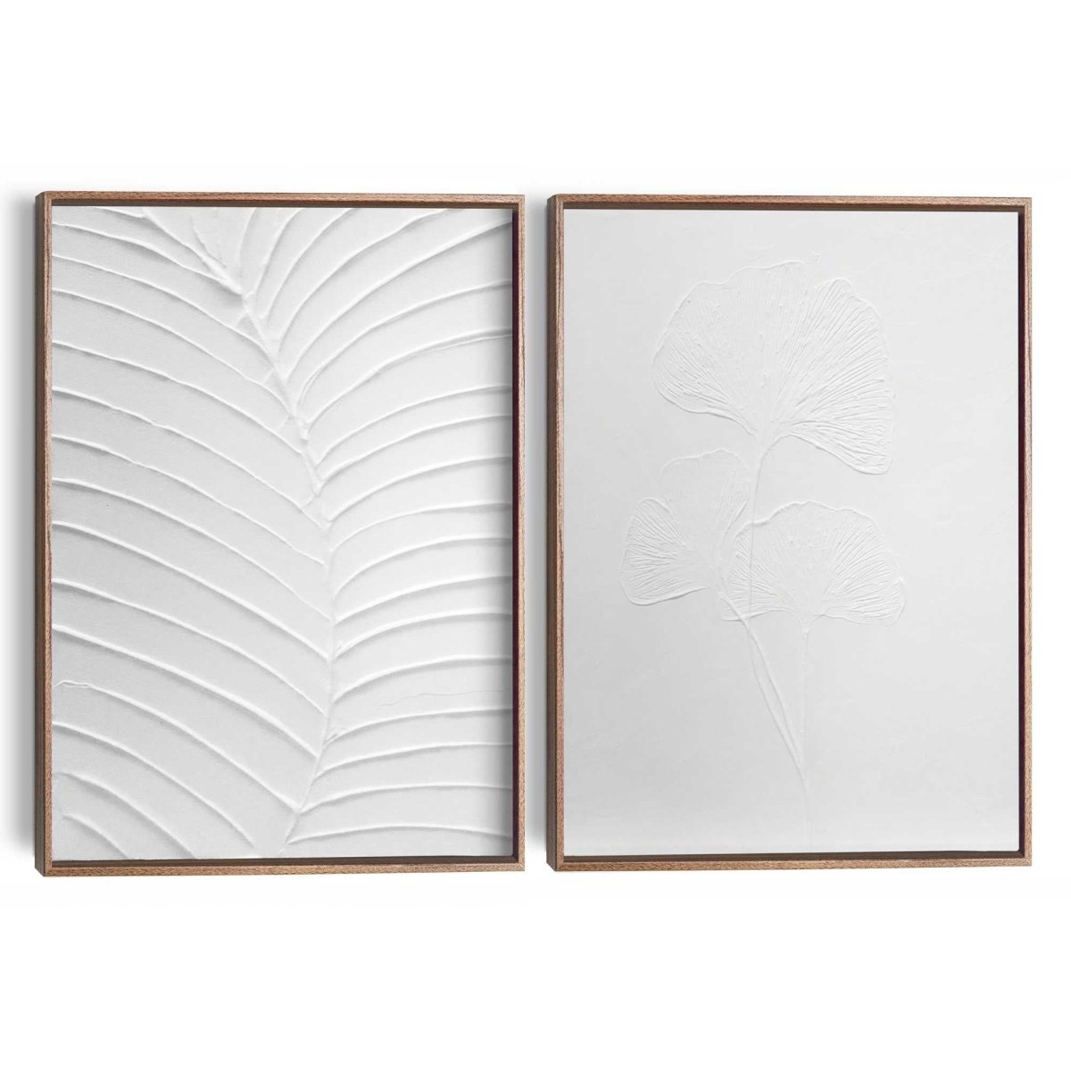 Abstracte wanddecoratie set met structuur Minimalistische bladeren 40x30 - Reliëf Art - Reinders