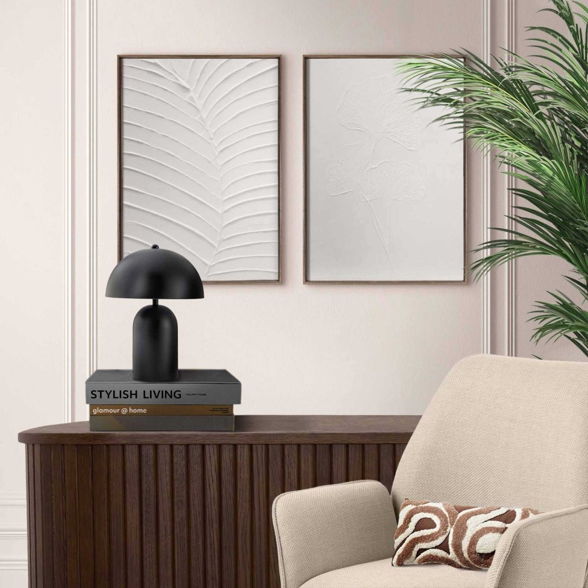 Abstracte wanddecoratie set met structuur Minimalistische bladeren 40x30 - Reliëf Art - Reinders