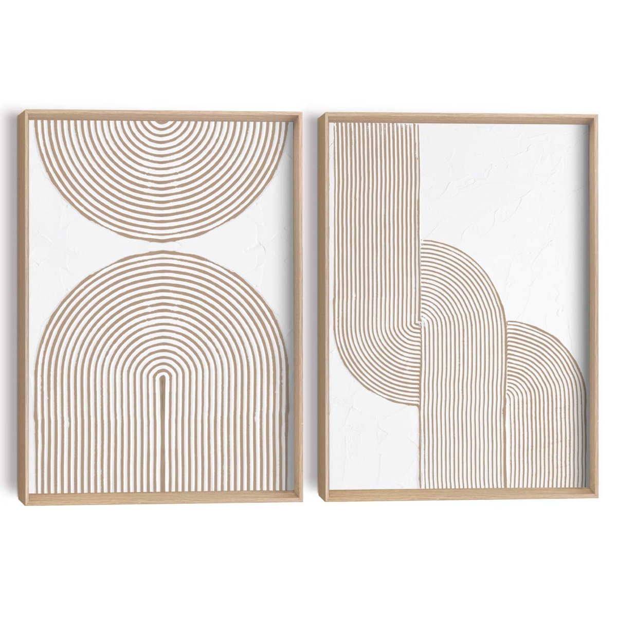 Abstracte wanddecoratie set met structuur Taupe bogen 40x30 - Reliëf Art - Reinders