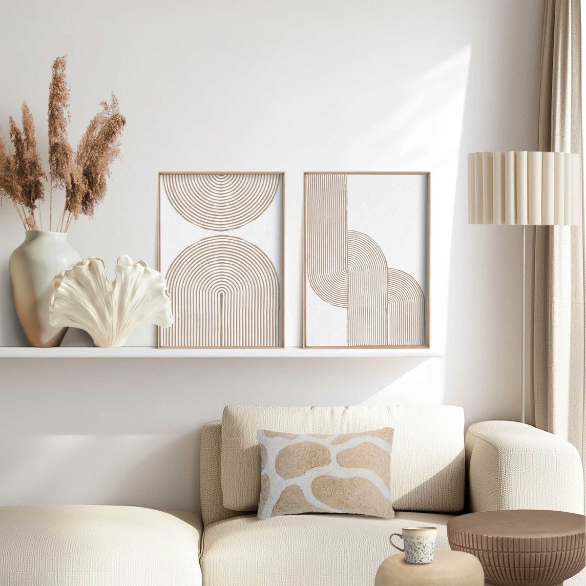 Abstracte wanddecoratie set met structuur Taupe bogen 40x30 - Reliëf Art - Reinders
