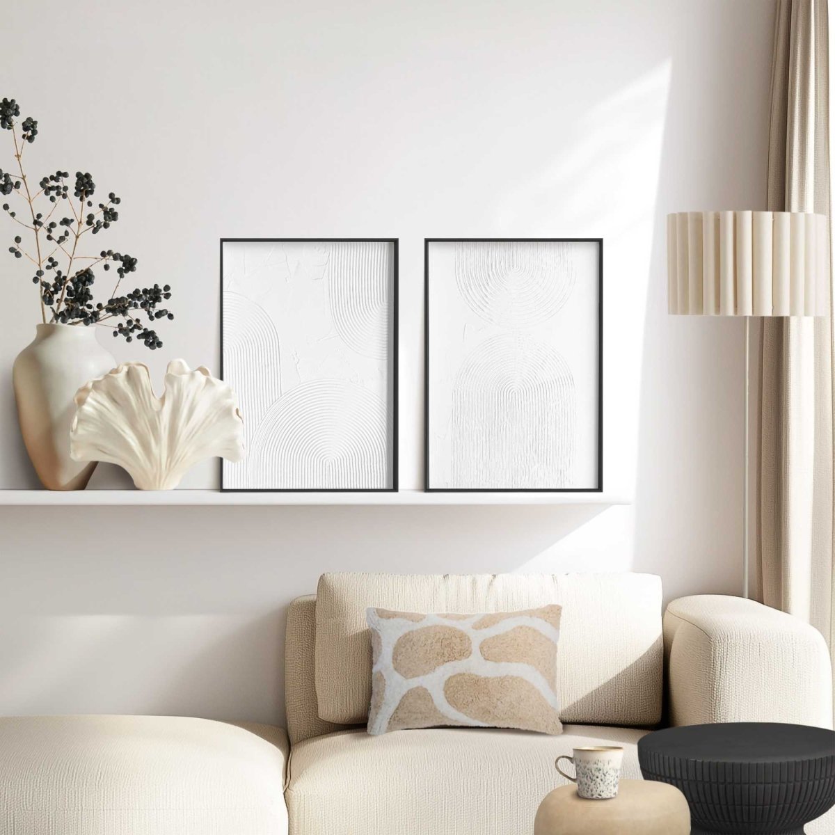 Abstracte wanddecoratie set met structuur Zwart - Wit Evenwicht 40x30 - Reliëf Art - Reinders