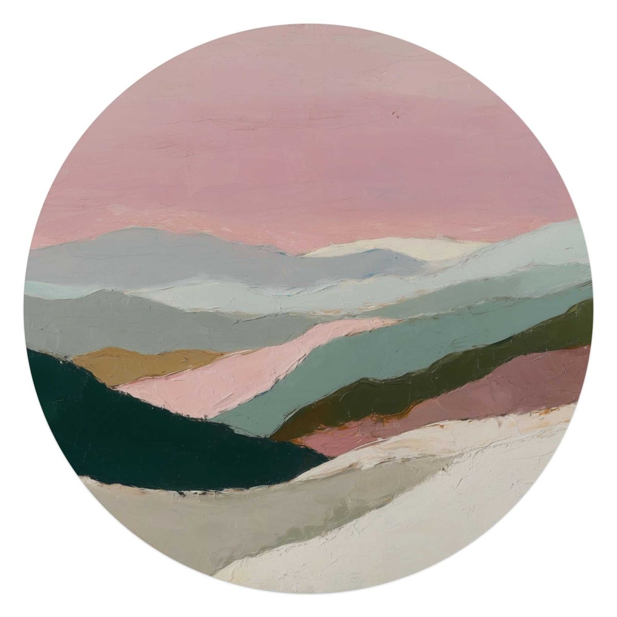 Glasschilderij Bergen in roze wolken I 70 Rond - Reinders