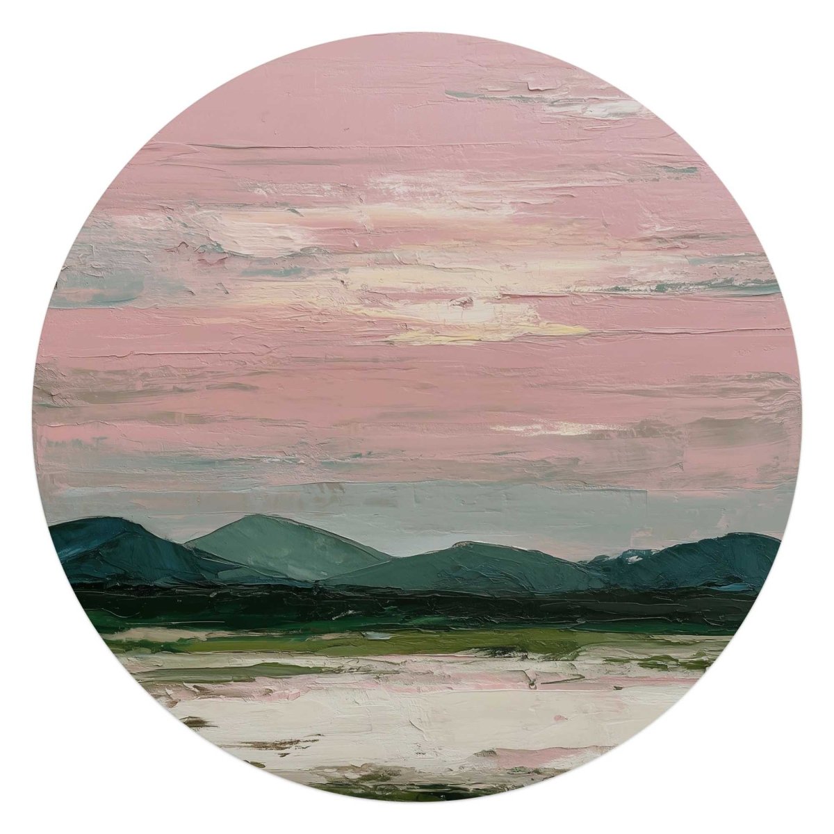 Glasschilderij Bergen in roze wolken II 70 Rond - Reinders