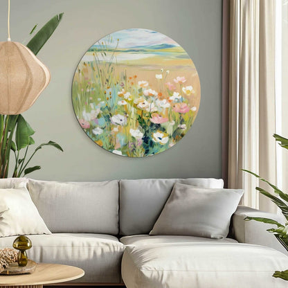 Glasschilderij Bloemenveld in Zomerlicht 70 Rond - Reinders