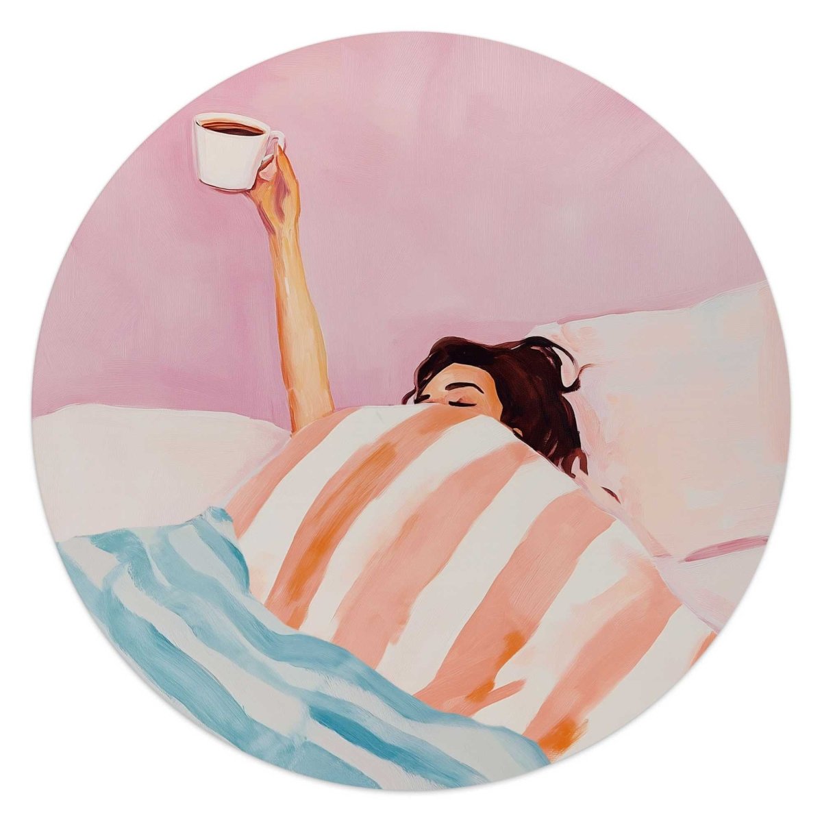 Glasschilderij Koffie in bed 50 Rond - Reinders