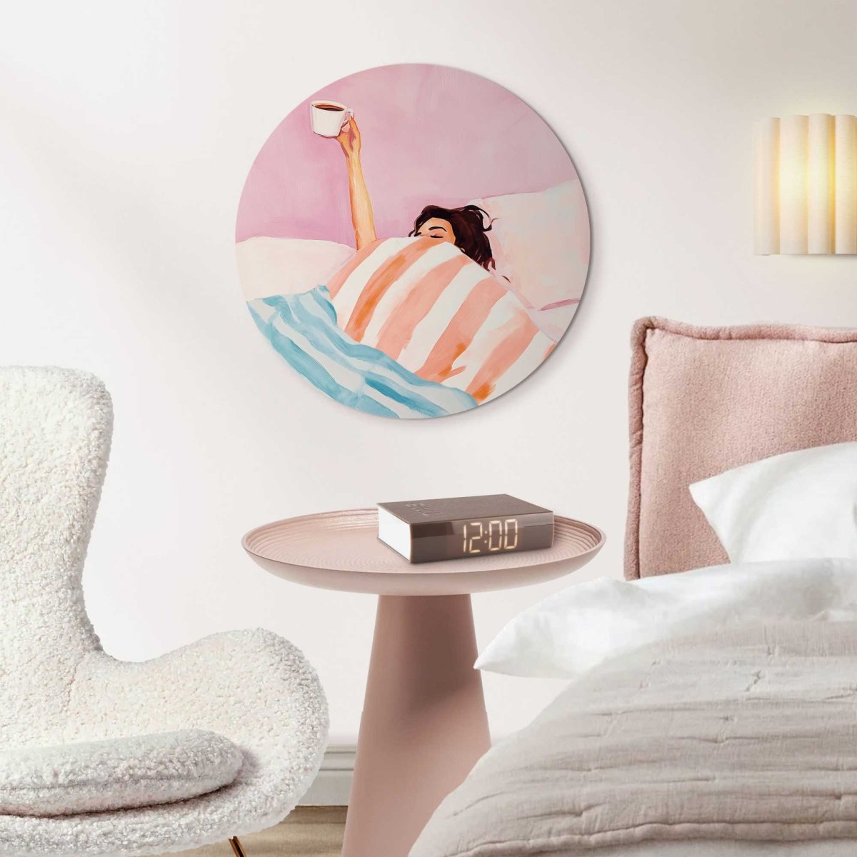 Glasschilderij Koffie in bed 50 Rond - Reinders