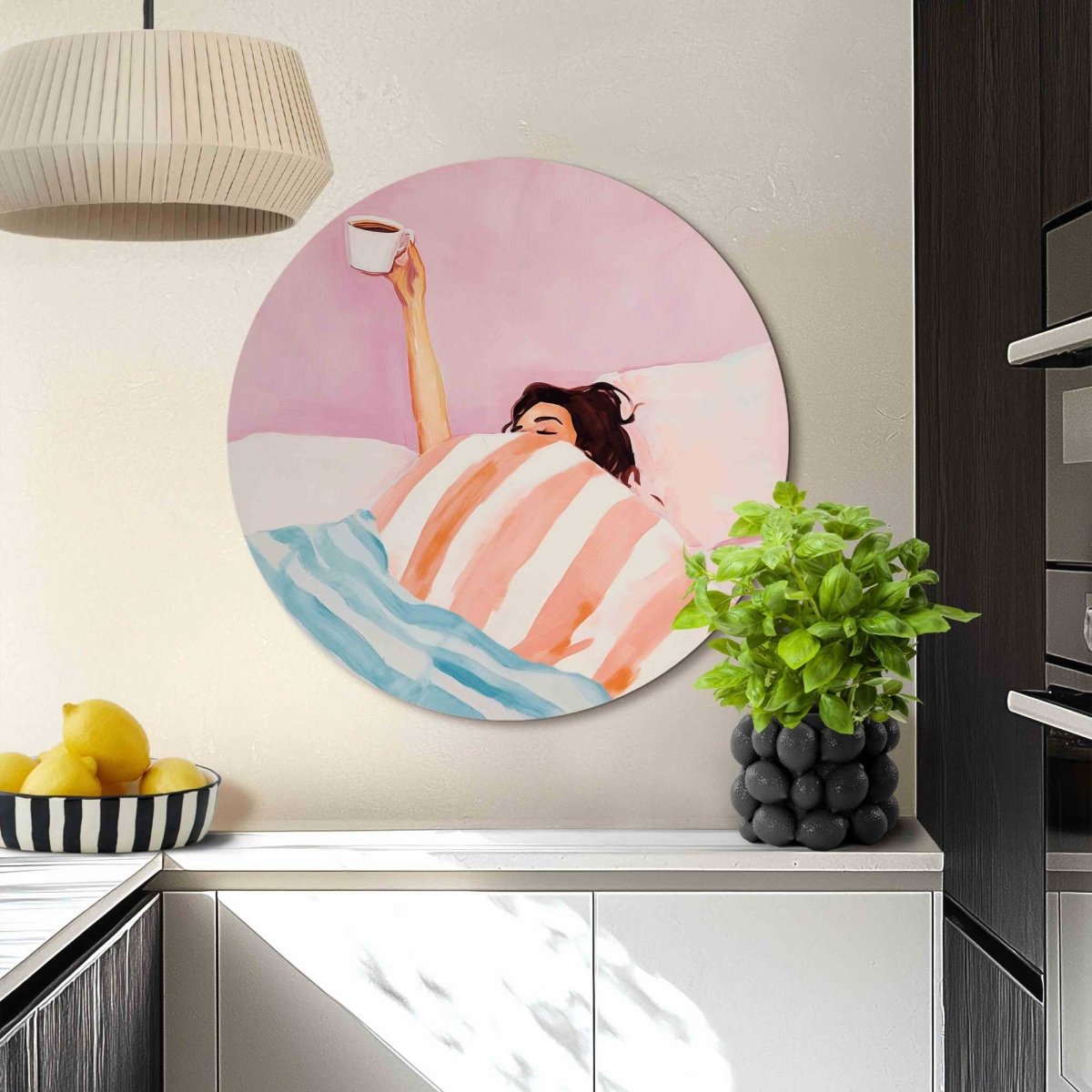 Glasschilderij Koffie in bed 70 Rond - Reinders
