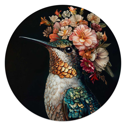 Glasbild Kolibri mit Blumenkrone 50 Rund