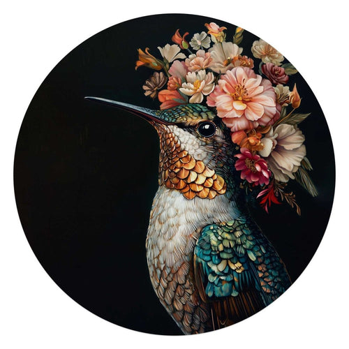 Glasbild Kolibri mit Blumenkrone 70 Rund