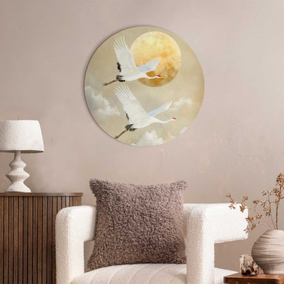 Glasschilderij Kraanvogels onder de maan 50 Rond - Reinders