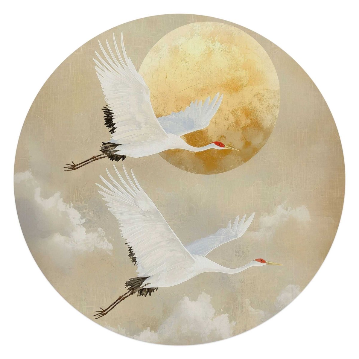 Glasschilderij Kraanvogels onder de maan 70 Rond - Reinders
