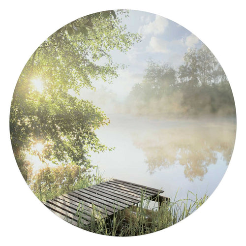 Glasbild Morgen am Wasser 70 Rund