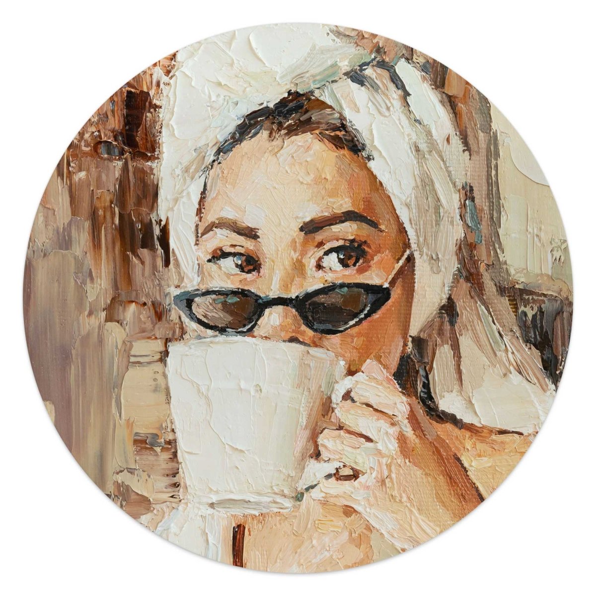 Glasschilderij Ochtendkoffie 50 Rond - Reinders