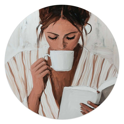 Glasschilderij Ochtendkoffie met een Boek II 50 Rond - Reinders