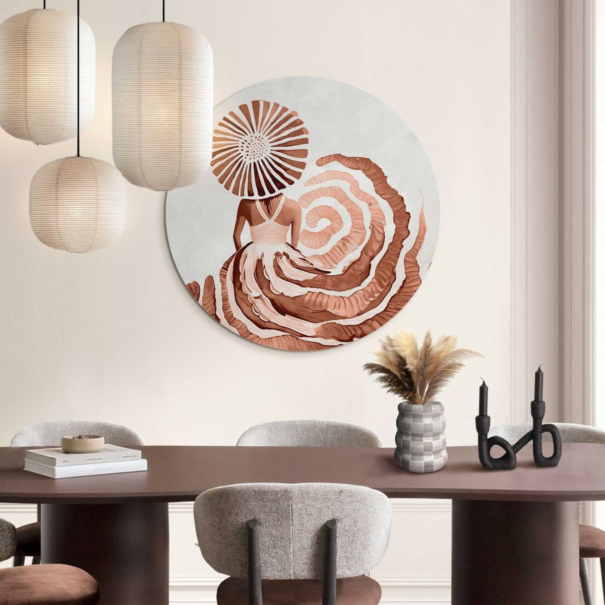 Glasschilderij Ronde jurk terracotta 70 Rond - Reinders