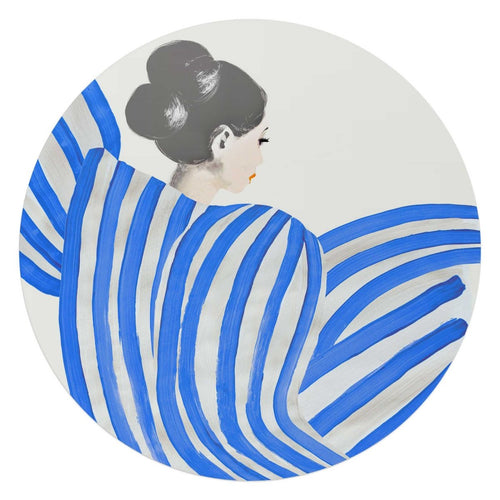Glasbild Frau in blauen Streifen 70 Rund