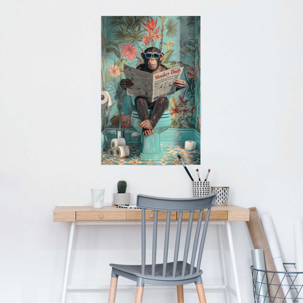 Poster Aap op Toilet 91,5x61 - Poster - Reinders