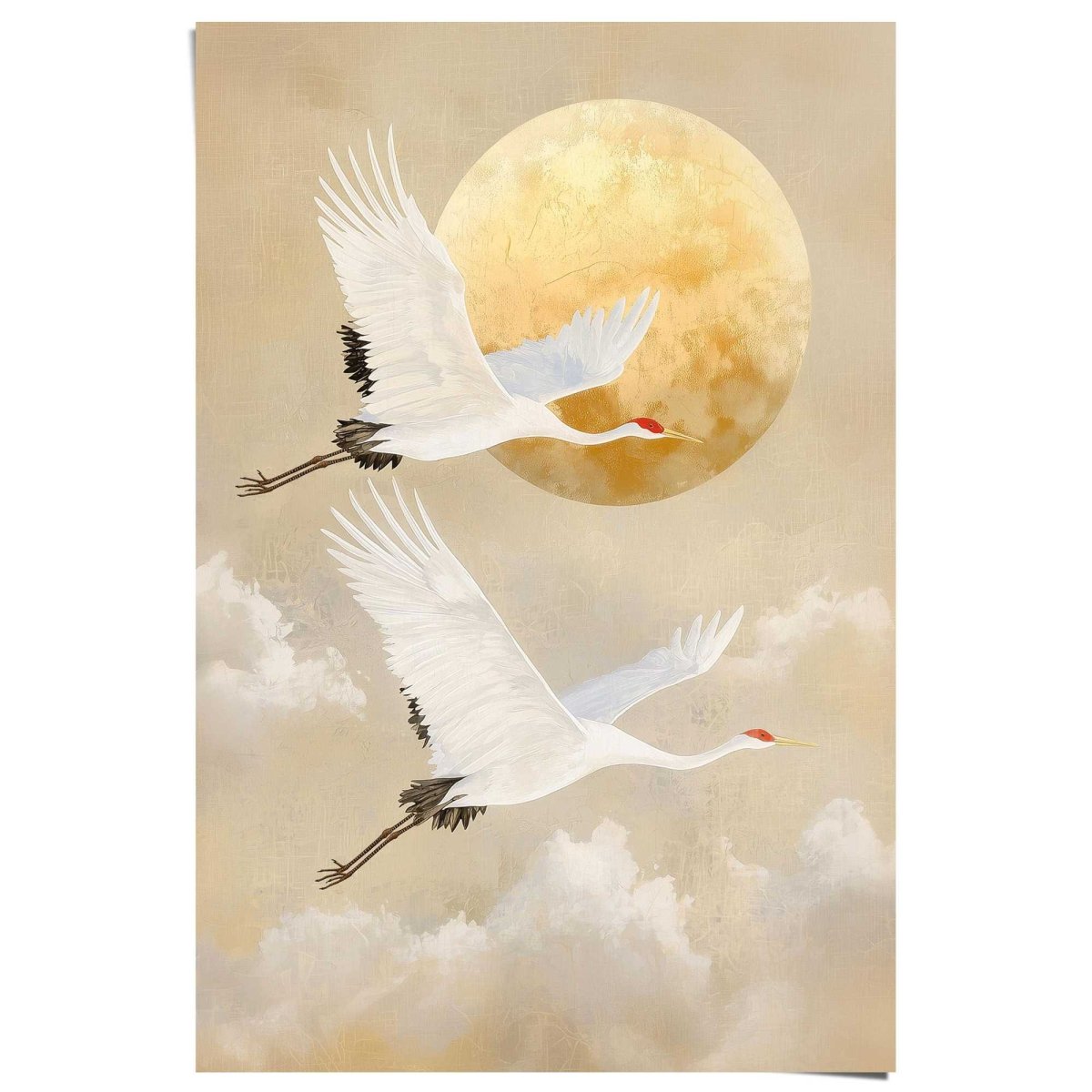 Poster Kraanvogels onder de maan 91,5x61 - Reinders