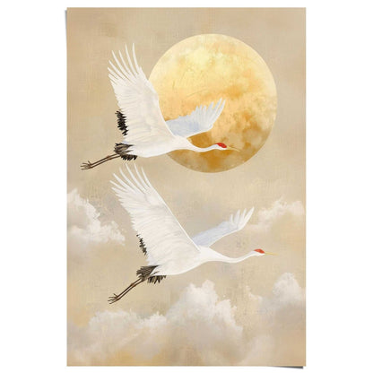 Poster Kraanvogels onder de maan 91,5x61 - Reinders