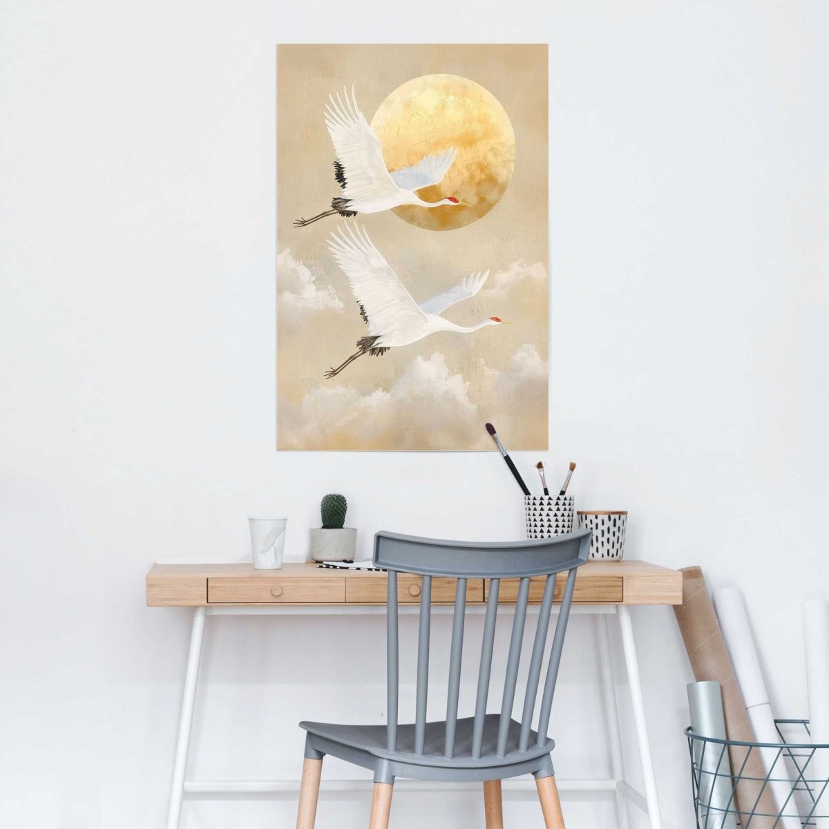 Poster Kraanvogels onder de maan 91,5x61 - Reinders