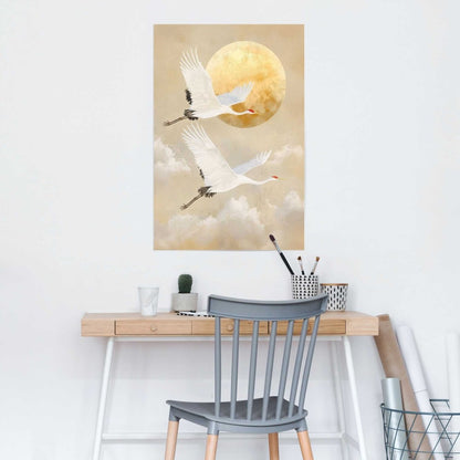 Poster Kraanvogels onder de maan 91,5x61 - Reinders