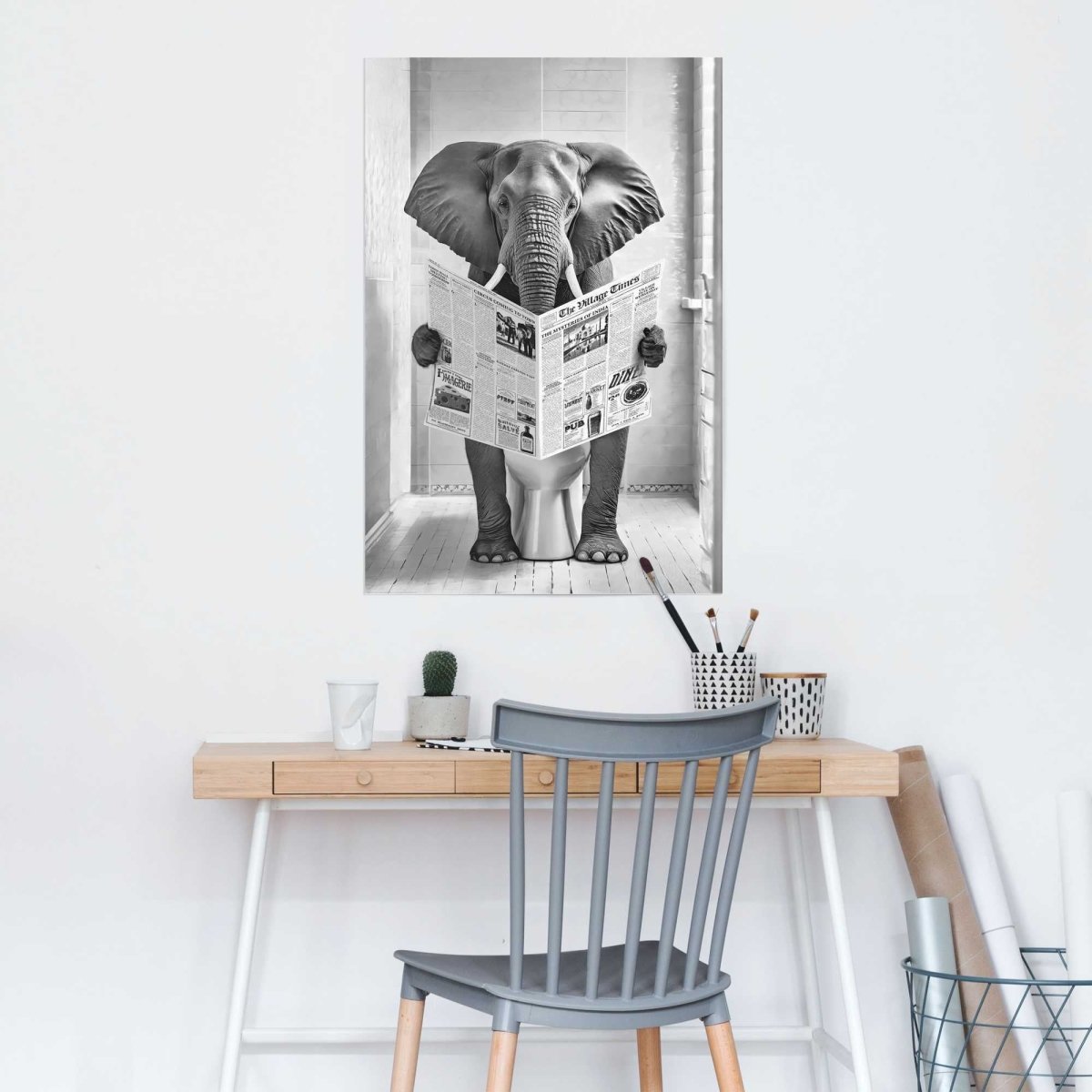 Poster Olifant op toilet 91,5x61 - Reinders