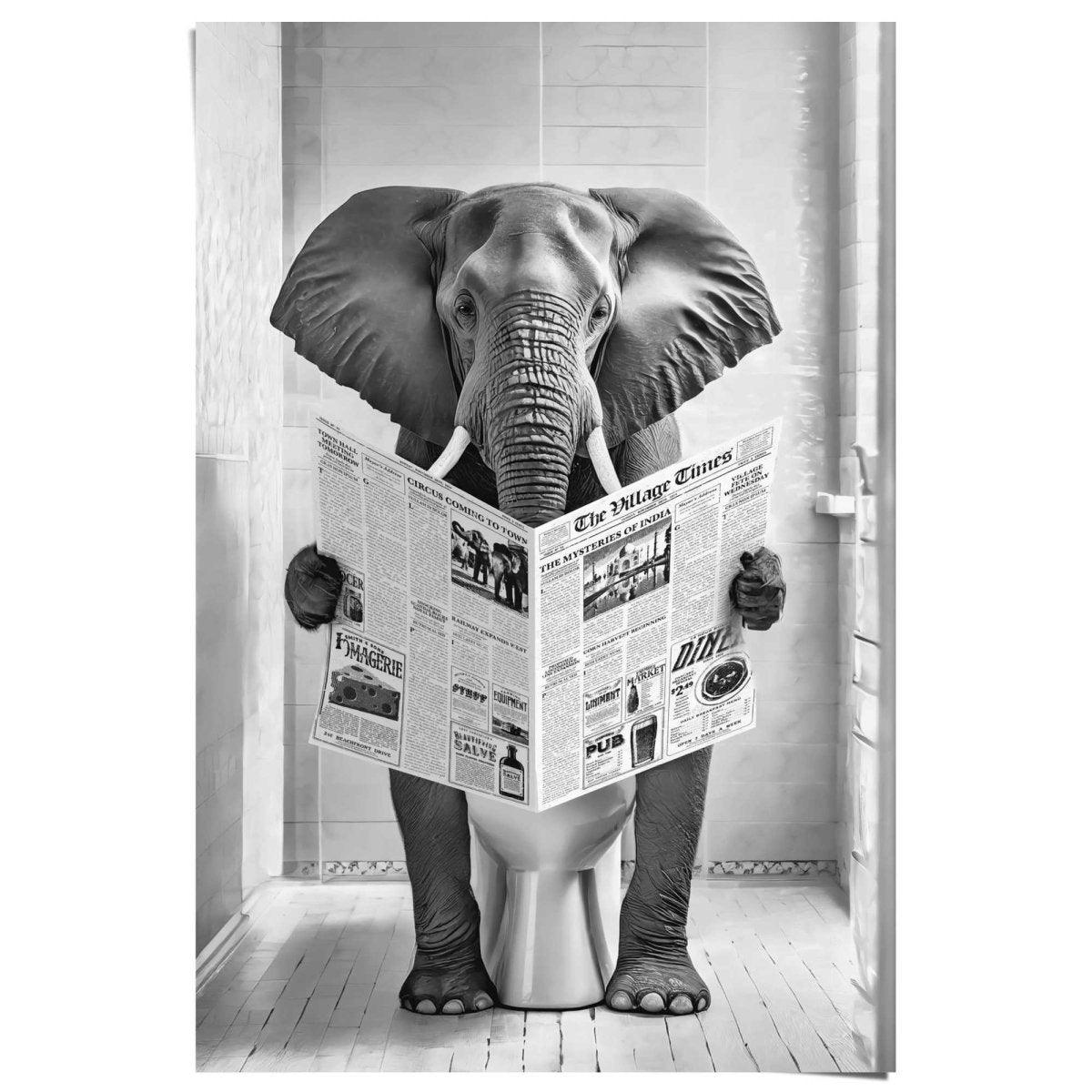 Poster Olifant op toilet 91,5x61 - Reinders