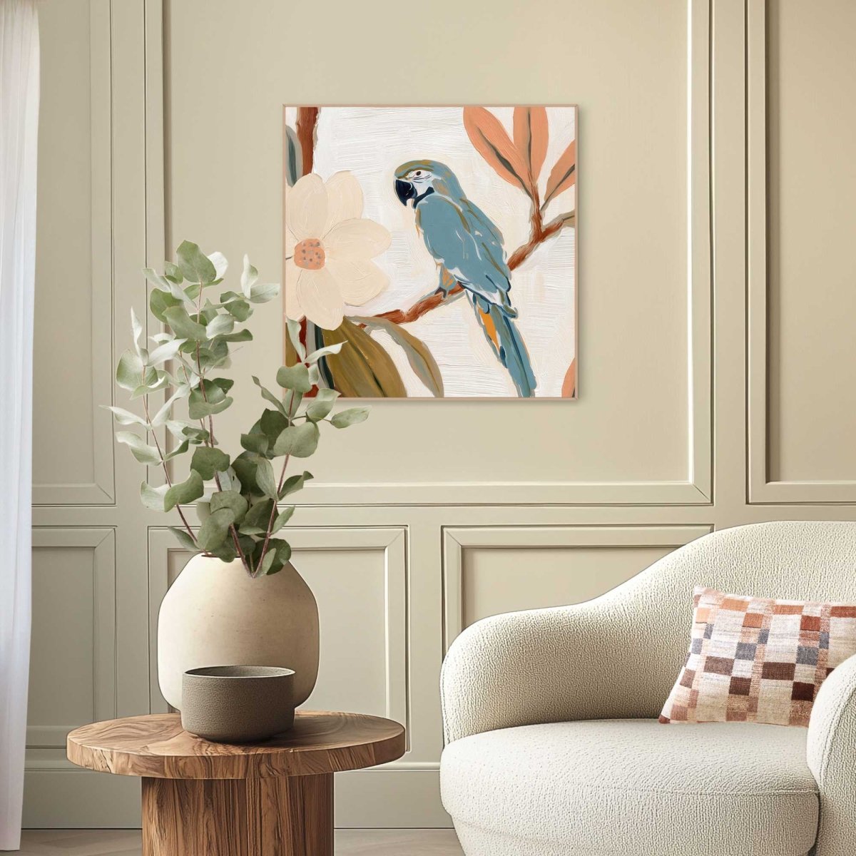Schilderij Botanische Papegaai 50x50 - Slim Frame - Reinders
