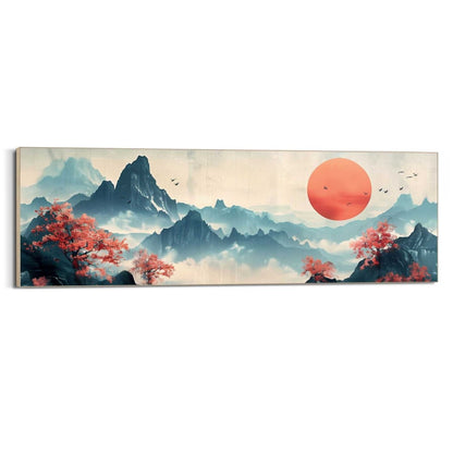 Schilderij Japanse bergen 52x156 - Framed Panel - Reinders