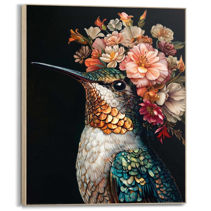 Schilderij Kolibrie met bloemenkroon 40x50 - Framed Panel - Reinders
