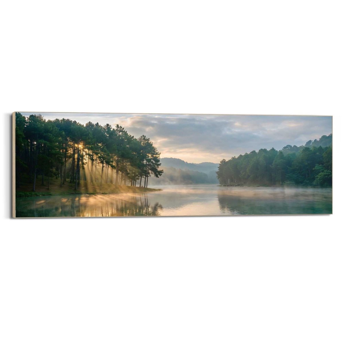 Schilderij Ochtendzon op het meer 52x156 - Framed Panel - Reinders