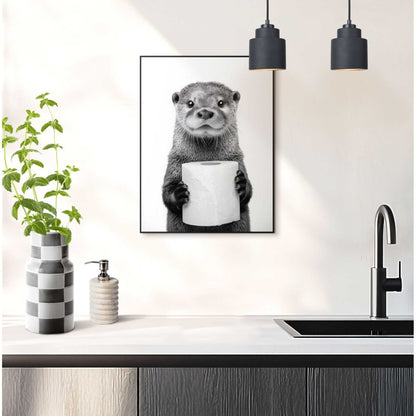 Schilderij Otter met toiletpapier 40x30 - Slim Frame - Reinders