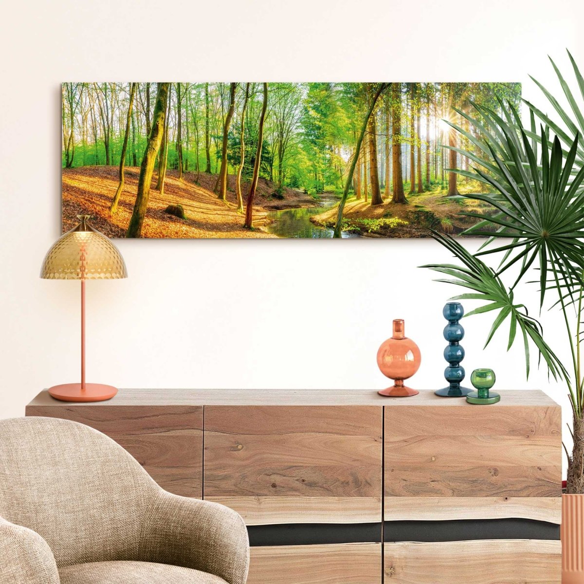 Schilderij Zonnig bos 40x118 - Deco Block - Reinders