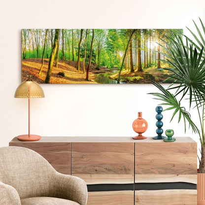 Schilderij Zonnig bos 40x118 - Deco Block - Reinders