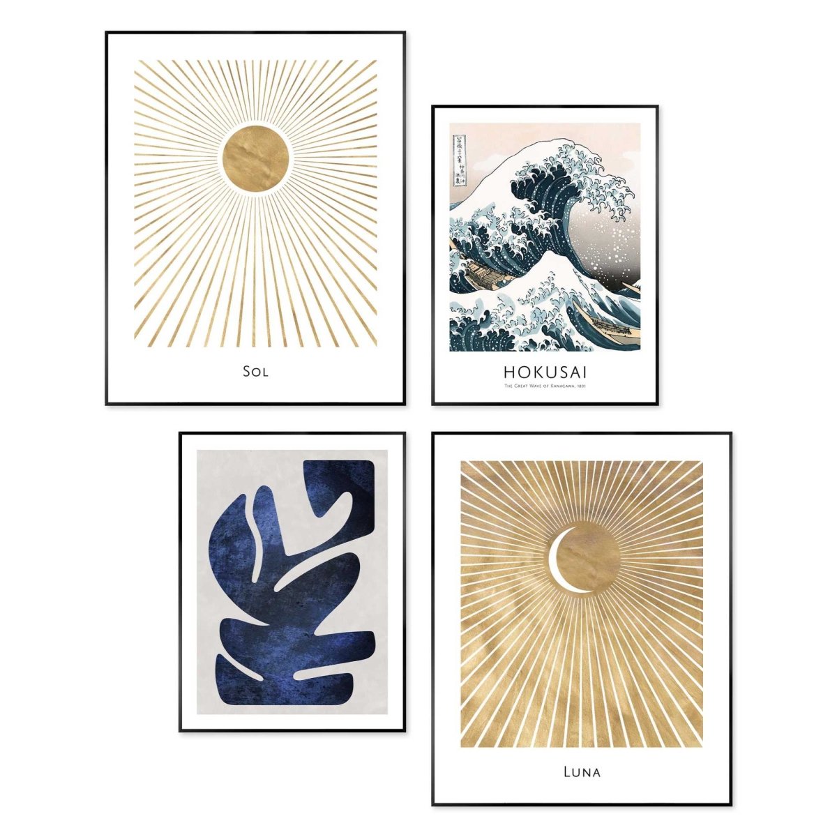 Wanddecoratieset in verschillende formaten Hokusai de grote golf set 50x40 - Slim Frame - Reinders