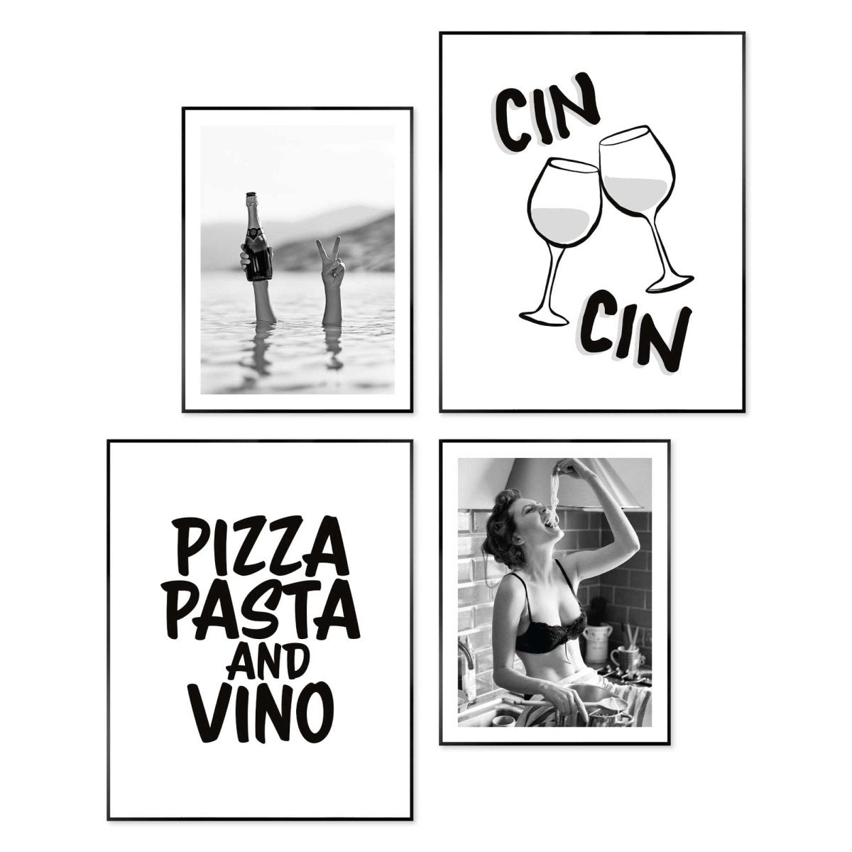 Wanddecoratieset in verschillende formaten Pizza, pasta en wijn 50x40 - Slim Frame - Reinders
