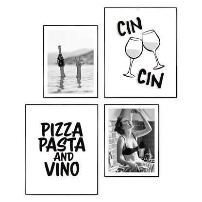 Wanddecoratieset in verschillende formaten Pizza, pasta en wijn 50x40 - Slim Frame - Reinders