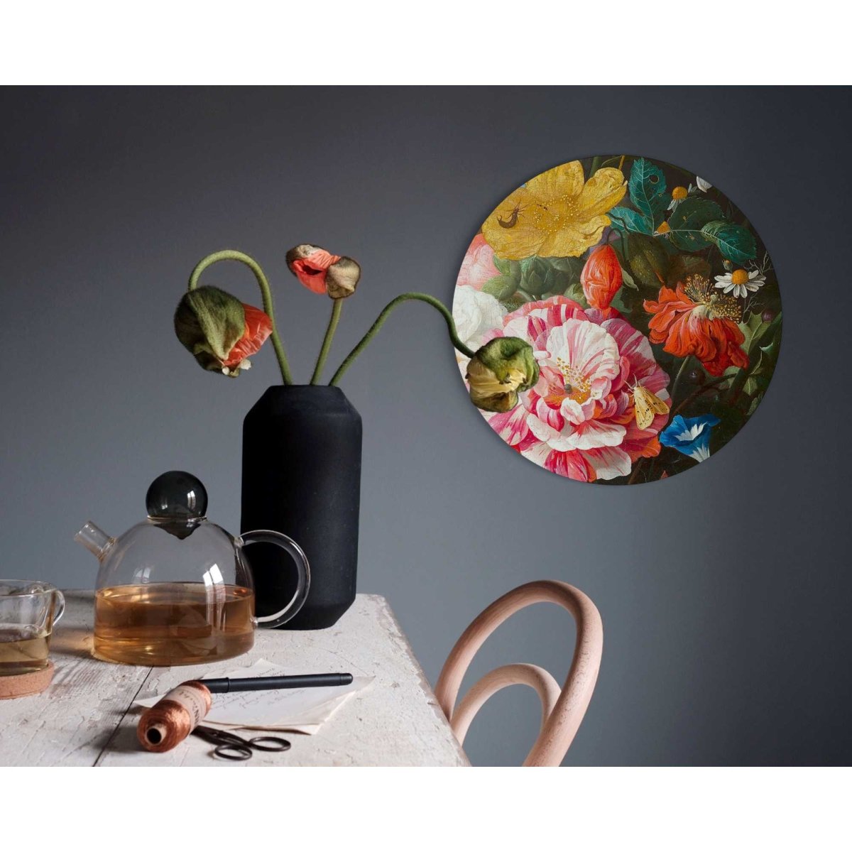 Glasschilderij De Heem Nature Morte avec des Fleurs 50 Rond - Reinders