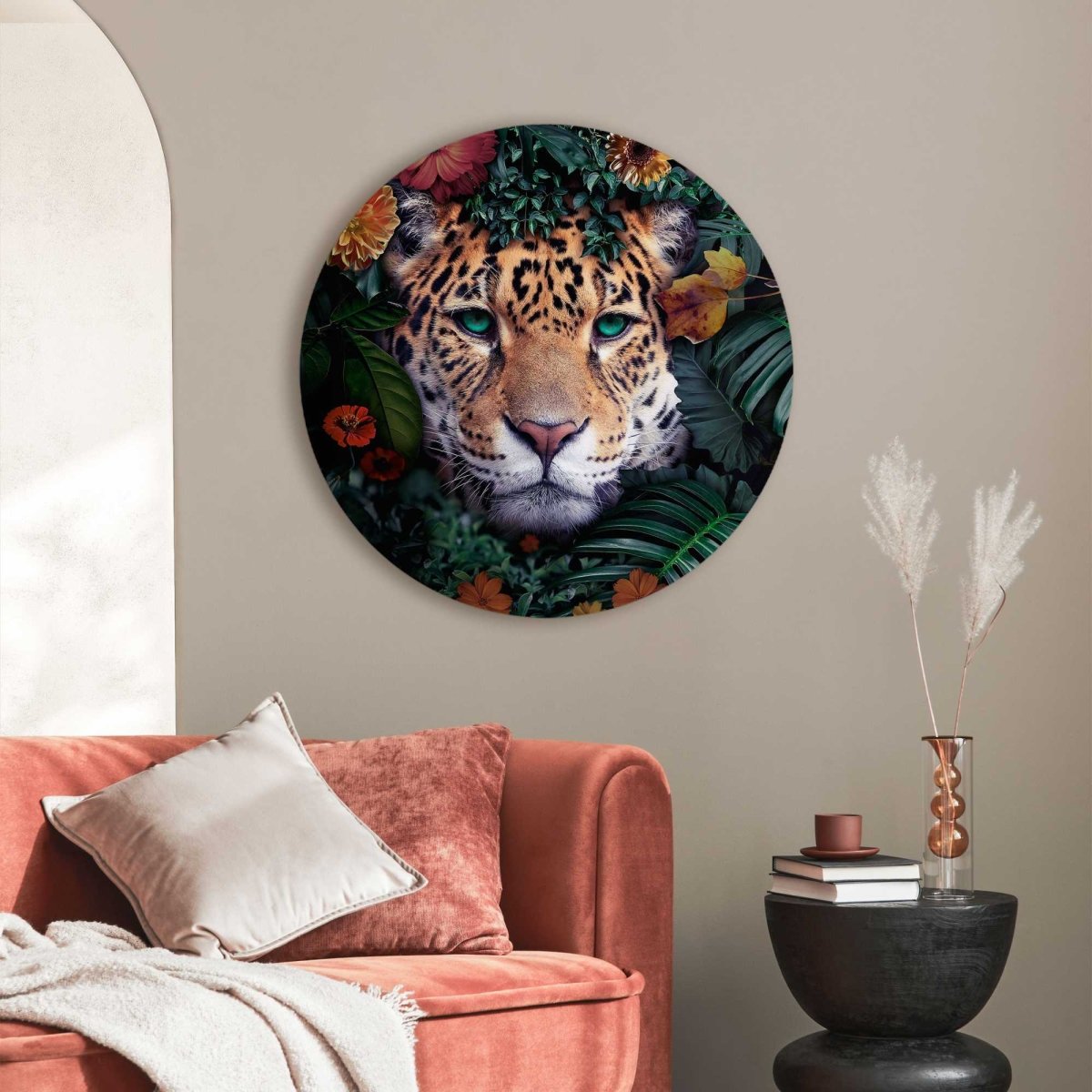 Glasschilderij Jungle luipaard 70 Rond - Reinders