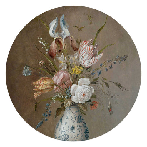 Glasbild Van der Ast Stillleben Vase mit Blumen 70 Rund