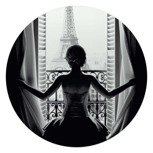 Glasbild Frau in Paris 50 Rund