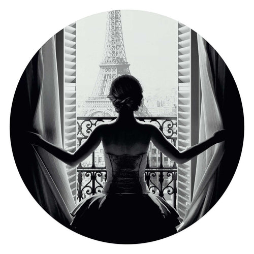 Glasbild Frau in Paris 70 Rund