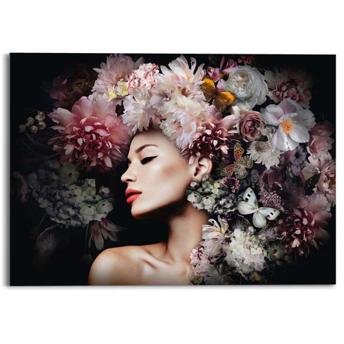 Plexiglasbild Frau mit Blumenhut 50x70