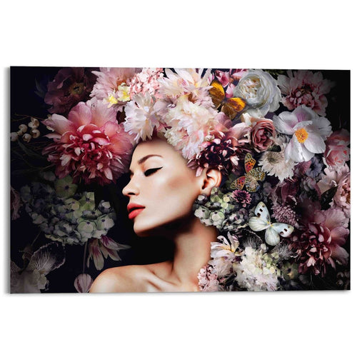 Plexiglasbild Frau mit Blumenhut 80x120